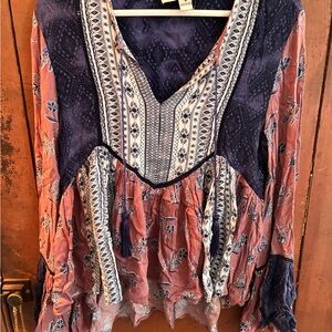 Vintage Havana Navy and Rust Floral Blouse-Very Boho